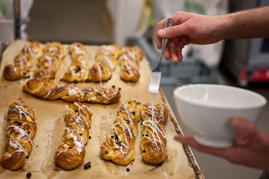 Danish Pastries Being Prepared In Artisan Bakery in Copenhagen, Denmark