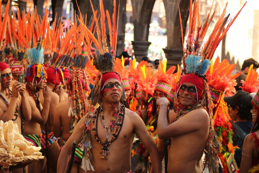Men in traditional Inca dress at Inti Raymi festival, Peru