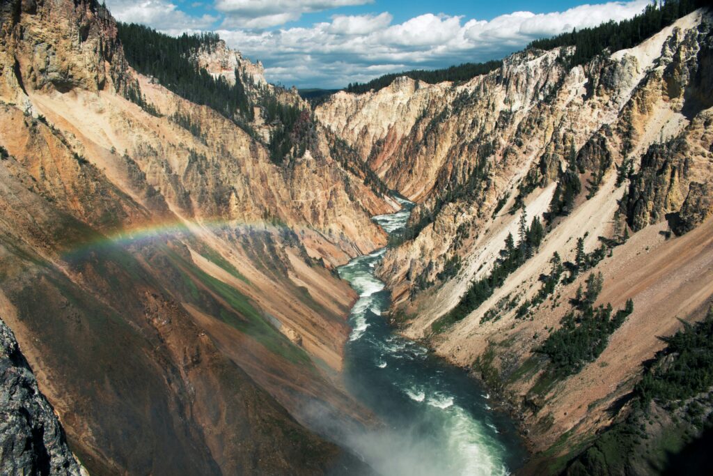 Aerial photo of mountain and river, Yellowstone National Park, United States