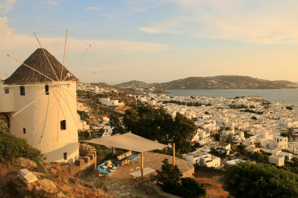 mykonos view with windmill