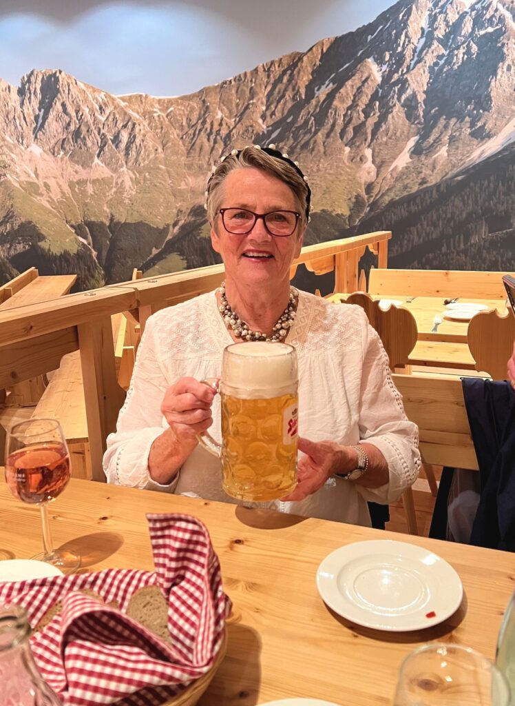 Insight guest Maureen enjoys the local beer in Central Europe on a Christmas markets tour