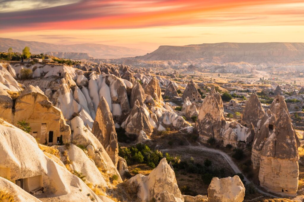 Goreme in Cappadocia at sunset