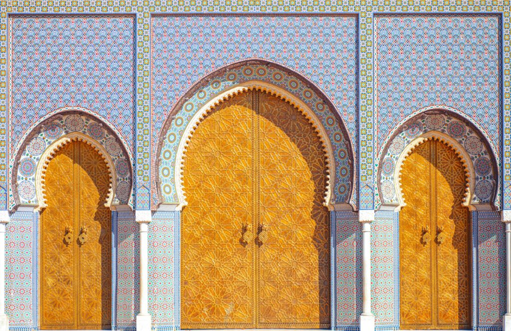 Intricately decorated doorways in Fes, Morocco