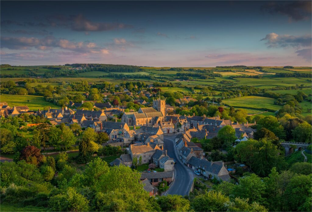 English village surrounded by countryside