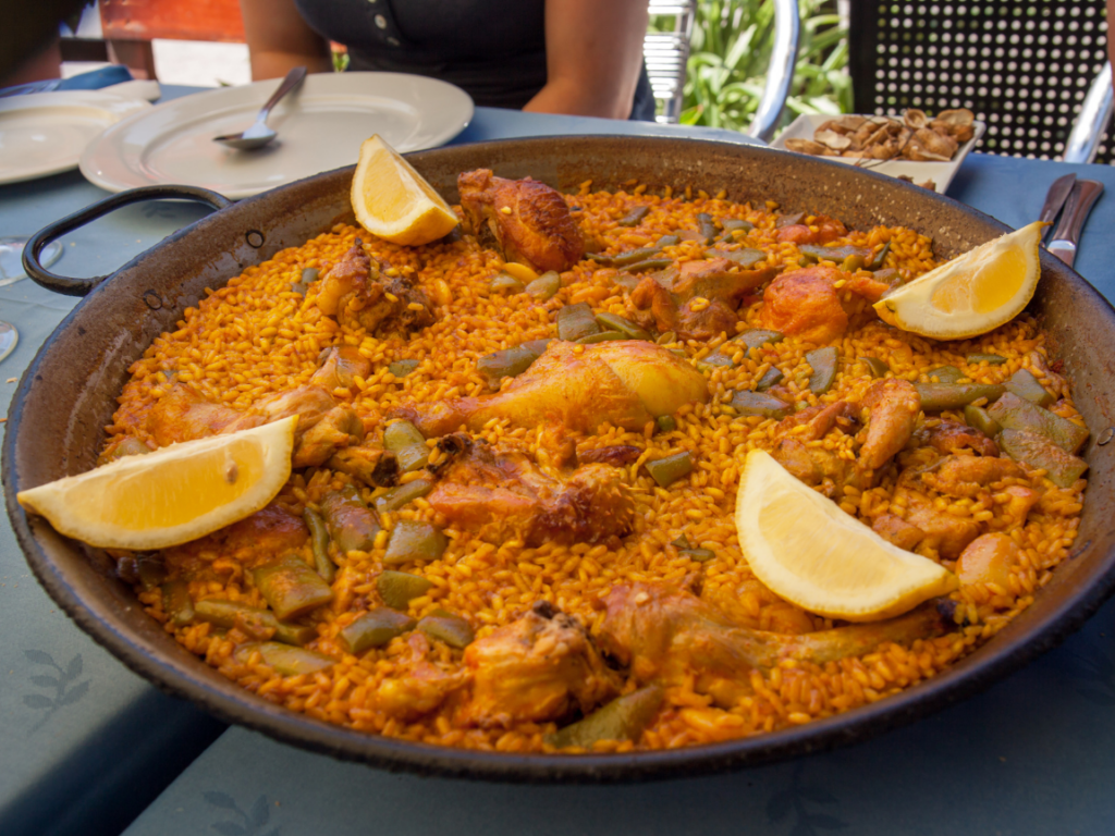 large dish of Paella Valenciana