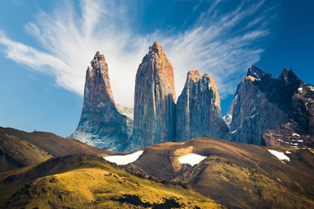 large monolithic mountains in patagonia, chile