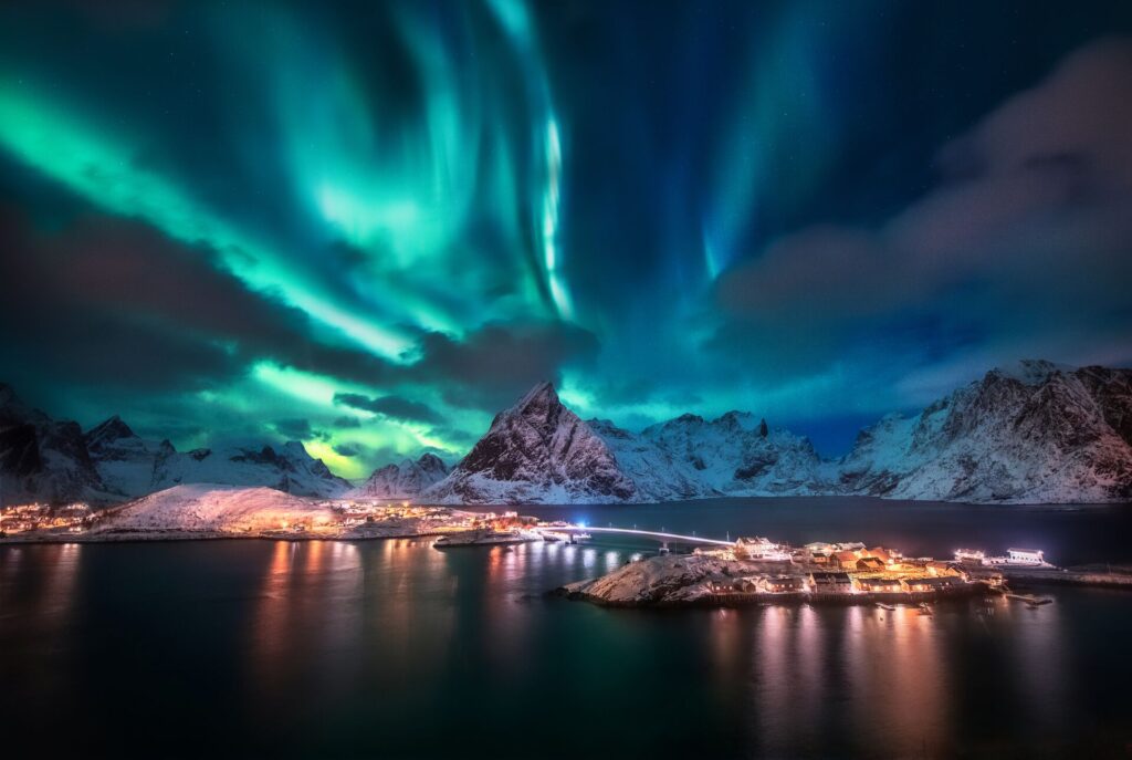 Northen Lights dance over Loften in Norway.