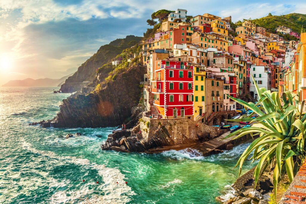 Riomaggiore village and green seas