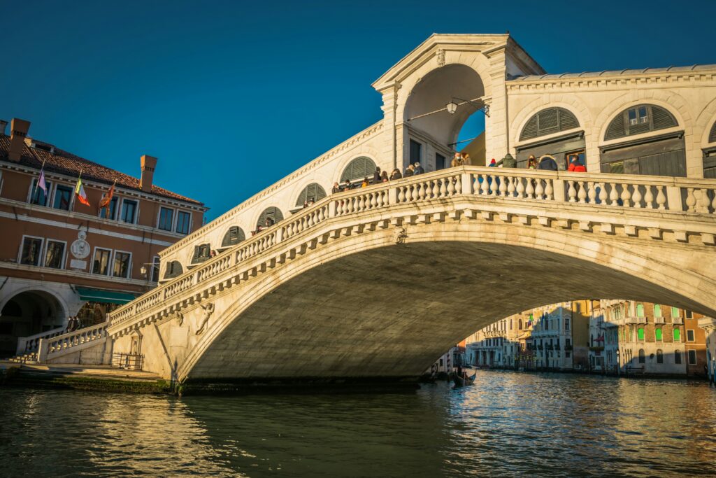 Rialto Bridge in Venice from the canal