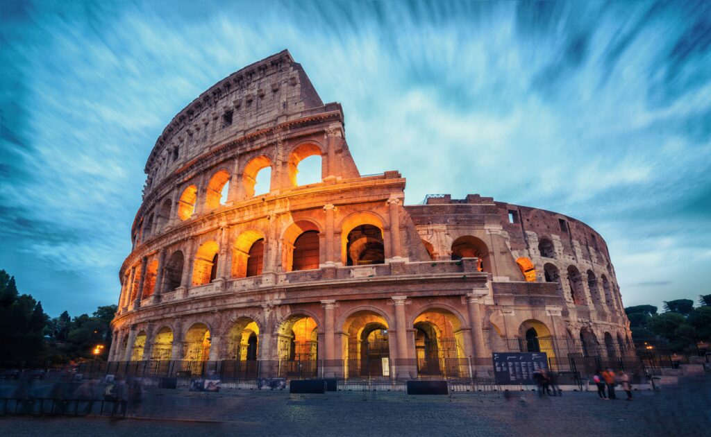 view of the colosseum at dusk