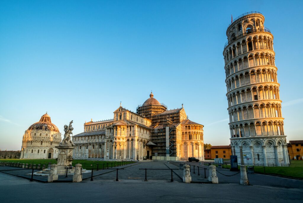 Leaning Tower of Pisa at sunset