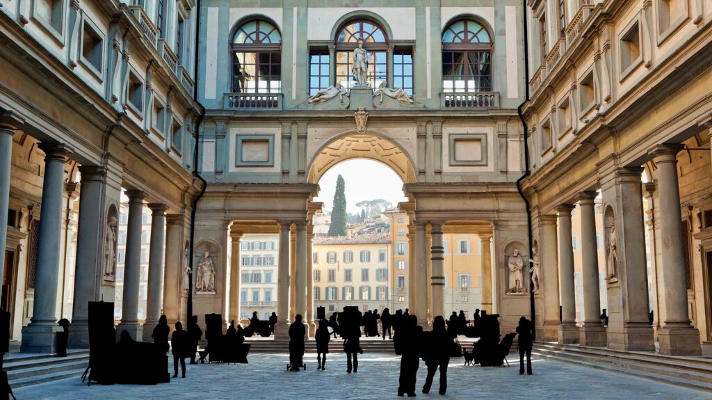 outside the Uffizi Gallery in Florence