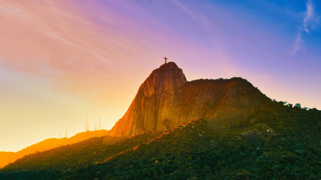 Rio de Janeiro Christ the redeemer statue at sunset